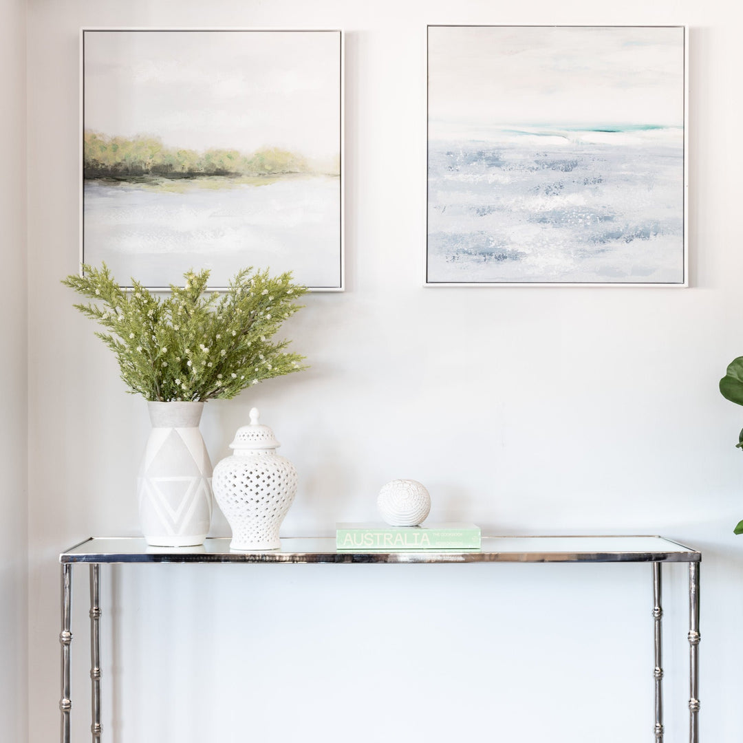 Bamboo Nickel Cross Bar Console Table