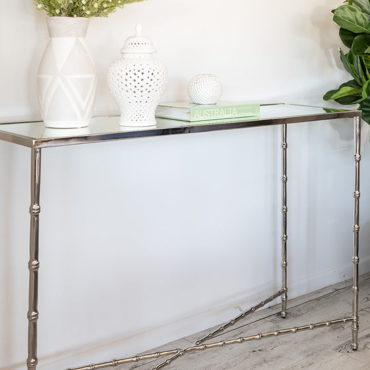 Bamboo Nickel Cross Bar Console Table