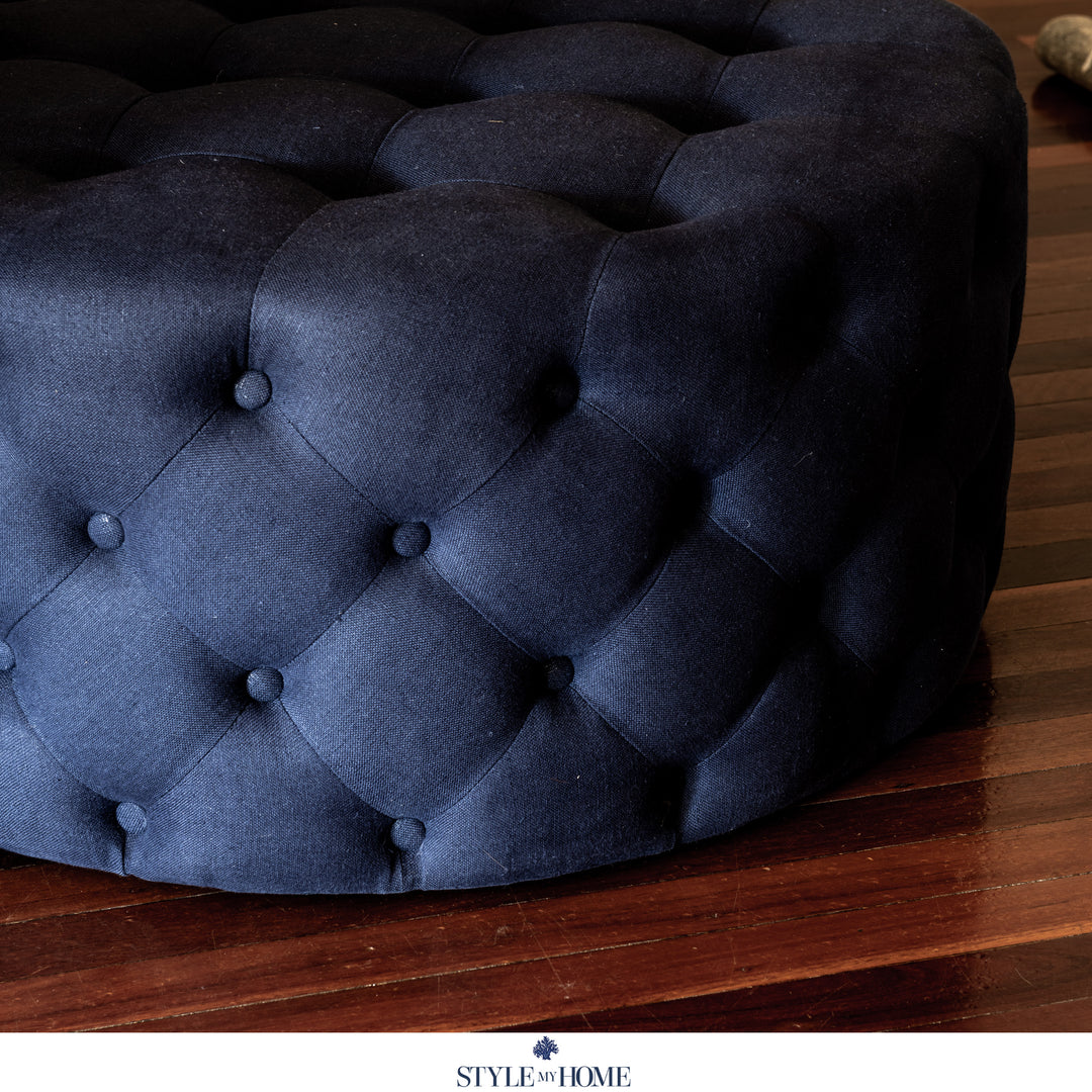 Elsa Tufted Linen Round Upholstered Ottoman