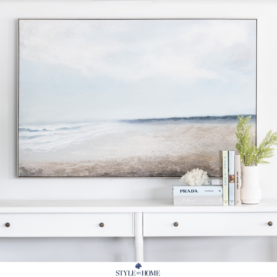 Coastal Landscape Canvas In Antique Silver Frame