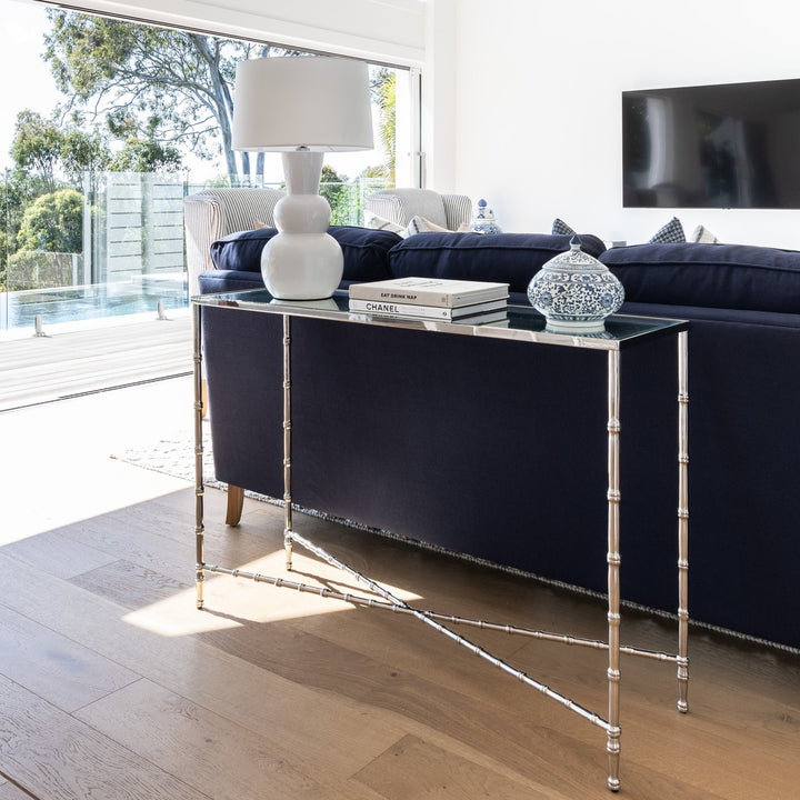 Bamboo Nickel Cross Bar Console Table