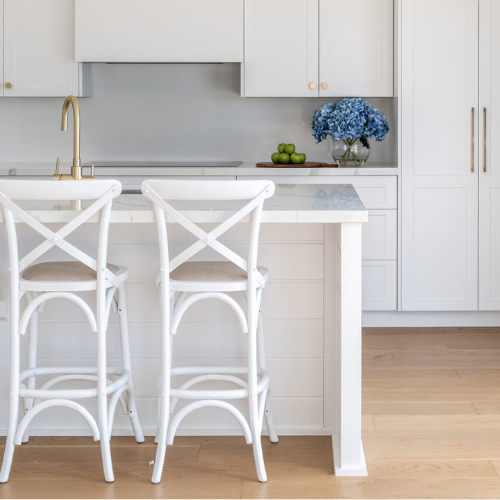 Carter Cross-back Kitchen Stool With Linen Seat