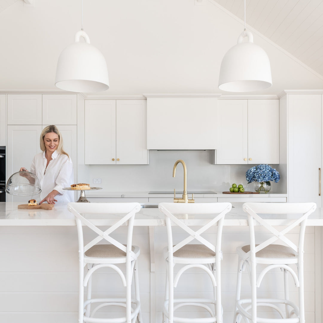 Carter Cross-back Kitchen Stool With Linen Seat