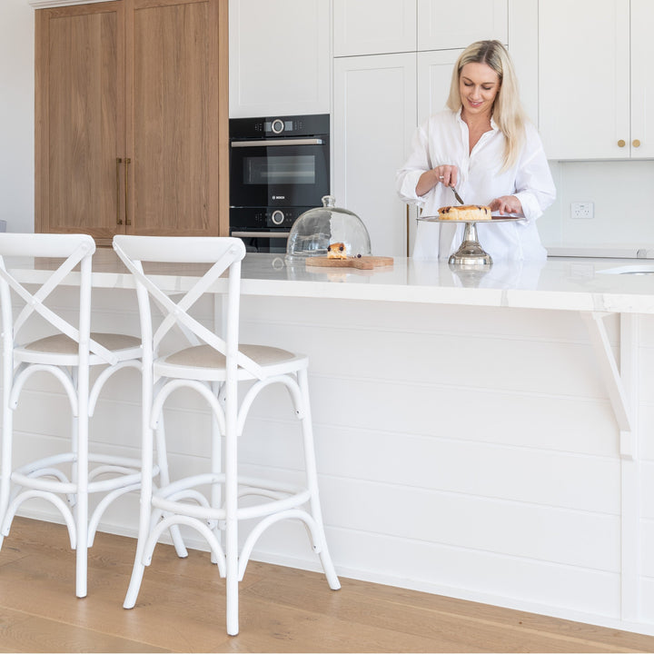 Carter Cross-back Kitchen Stool With Linen Seat