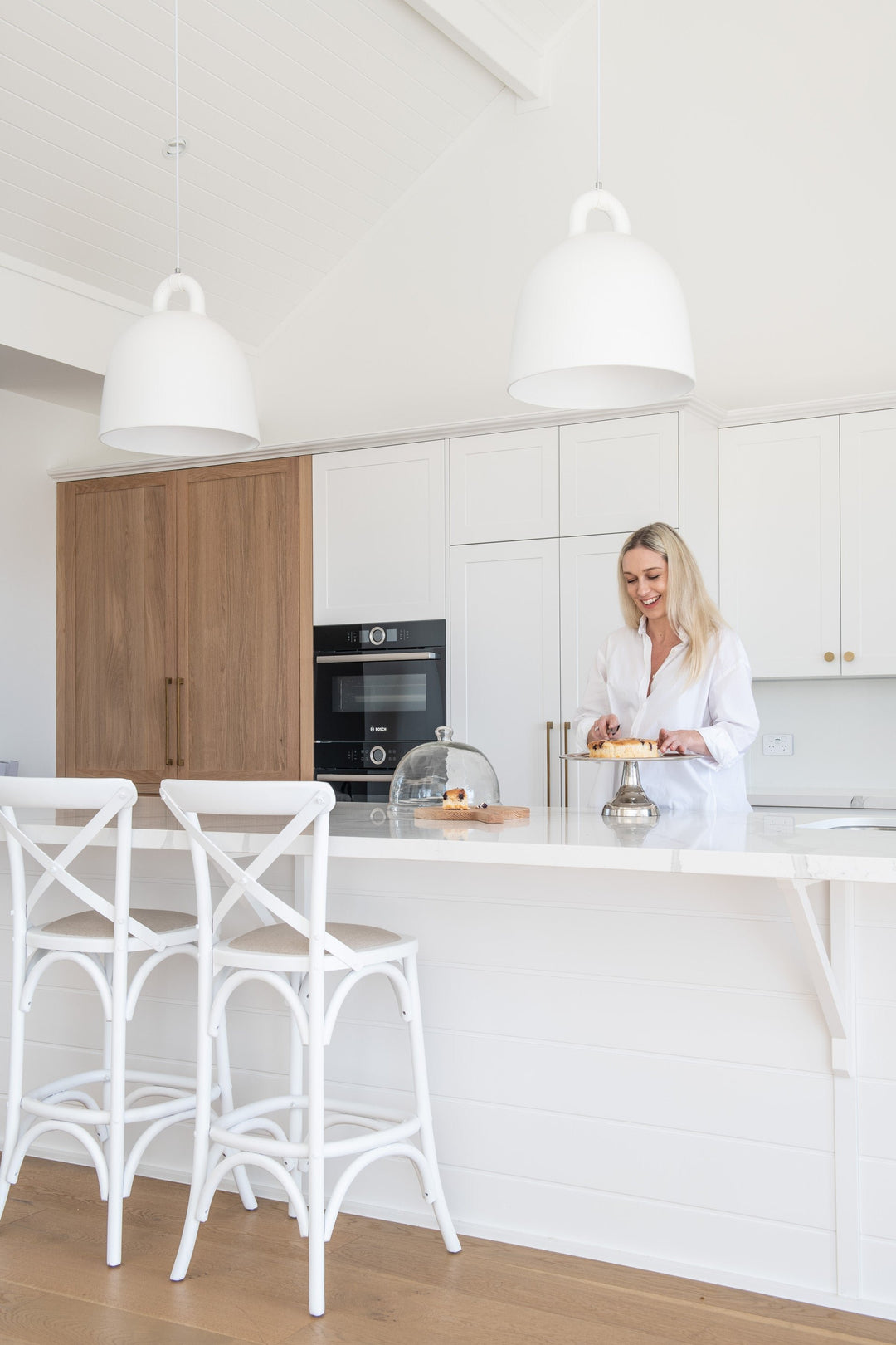 Carter Cross-back Kitchen Stool With Linen Seat