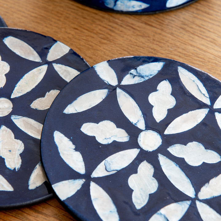 Floral Mother Of Pearl Coaster - Blue