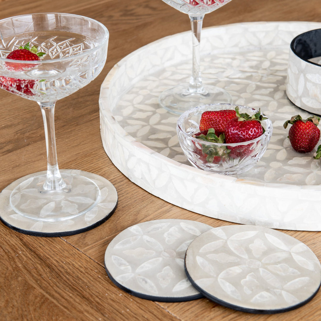 Floral Mother Of Pearl Coasters - Neutral/grey