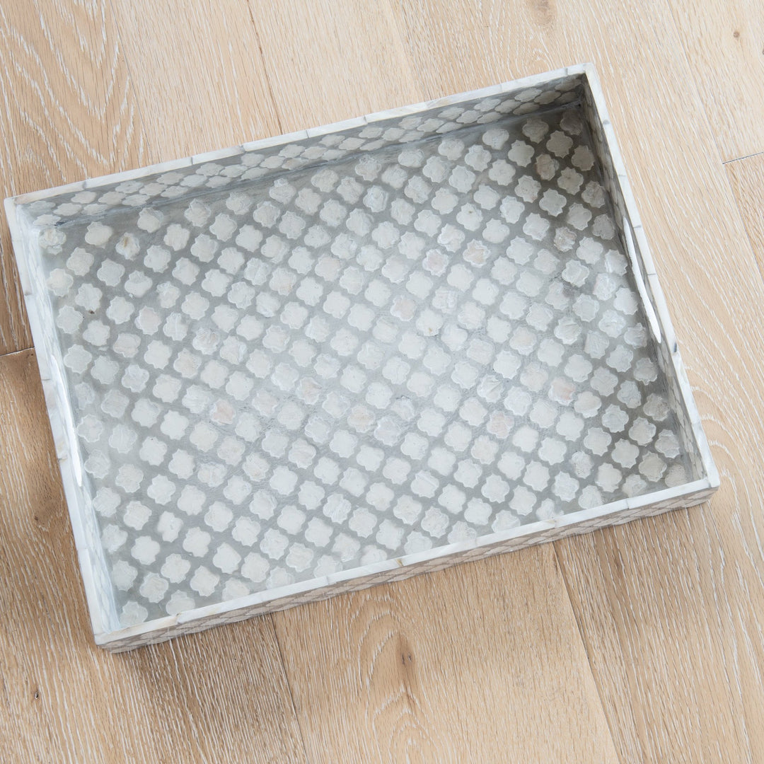 Quatrefoil Rectangular Mother Of Pearl Tray- Neutral/grey