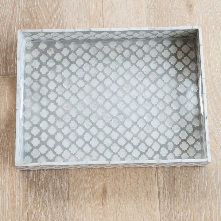 Quatrefoil Rectangular Mother Of Pearl Tray- Neutral/grey