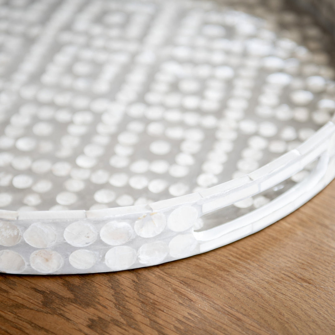 Diamond Round Mother Of Pearl Tray- Neutral/grey