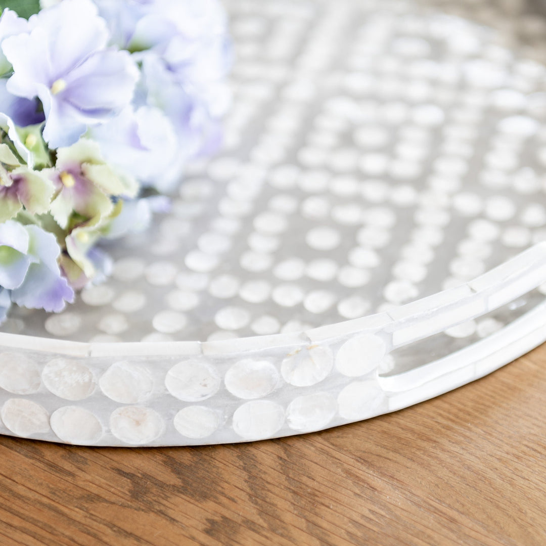 Diamond Round Mother Of Pearl Tray- Neutral/grey