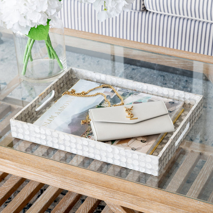 Diamond Rectangular Mother Of Pearl Tray- Neutral/grey