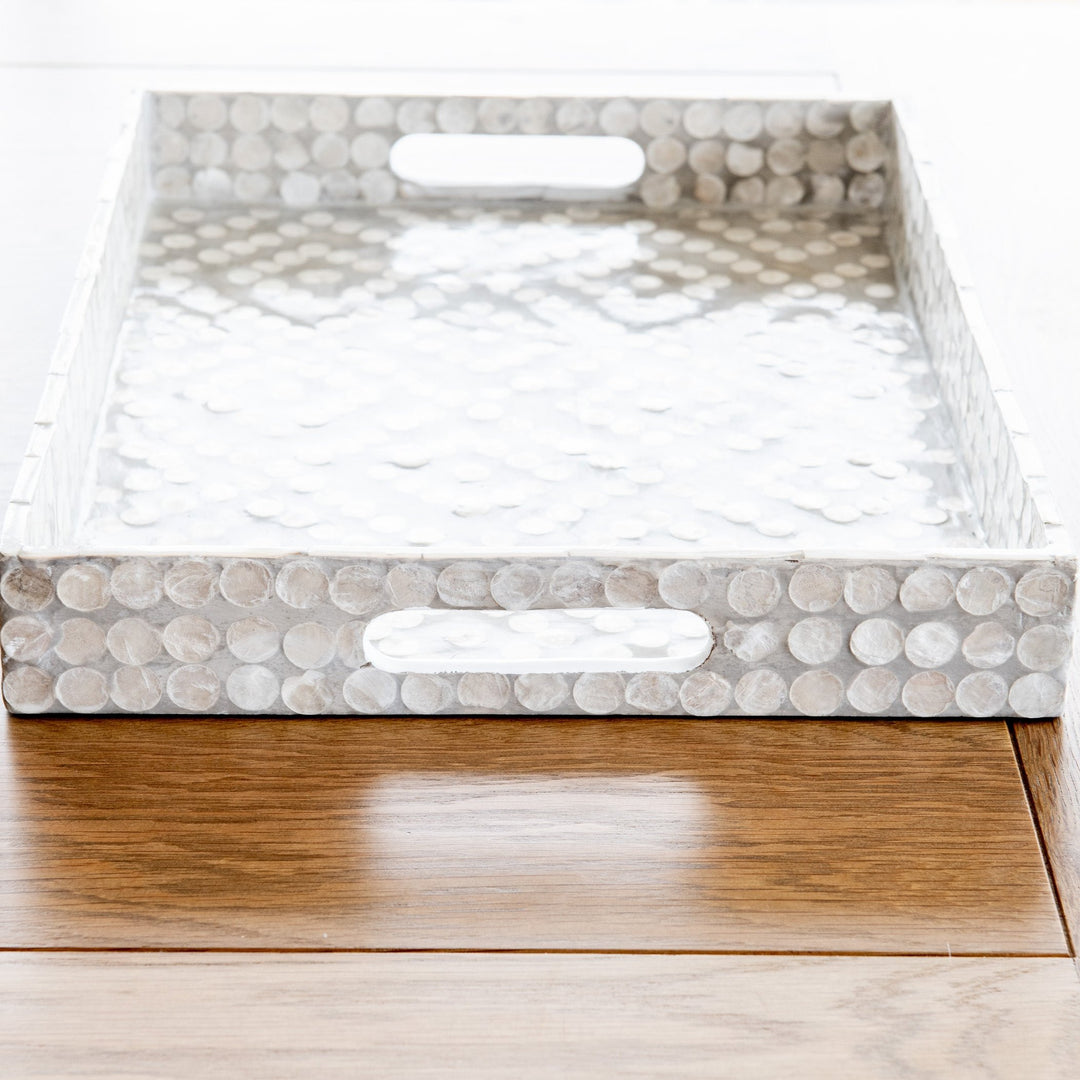 Diamond Rectangular Mother Of Pearl Tray- Neutral/grey