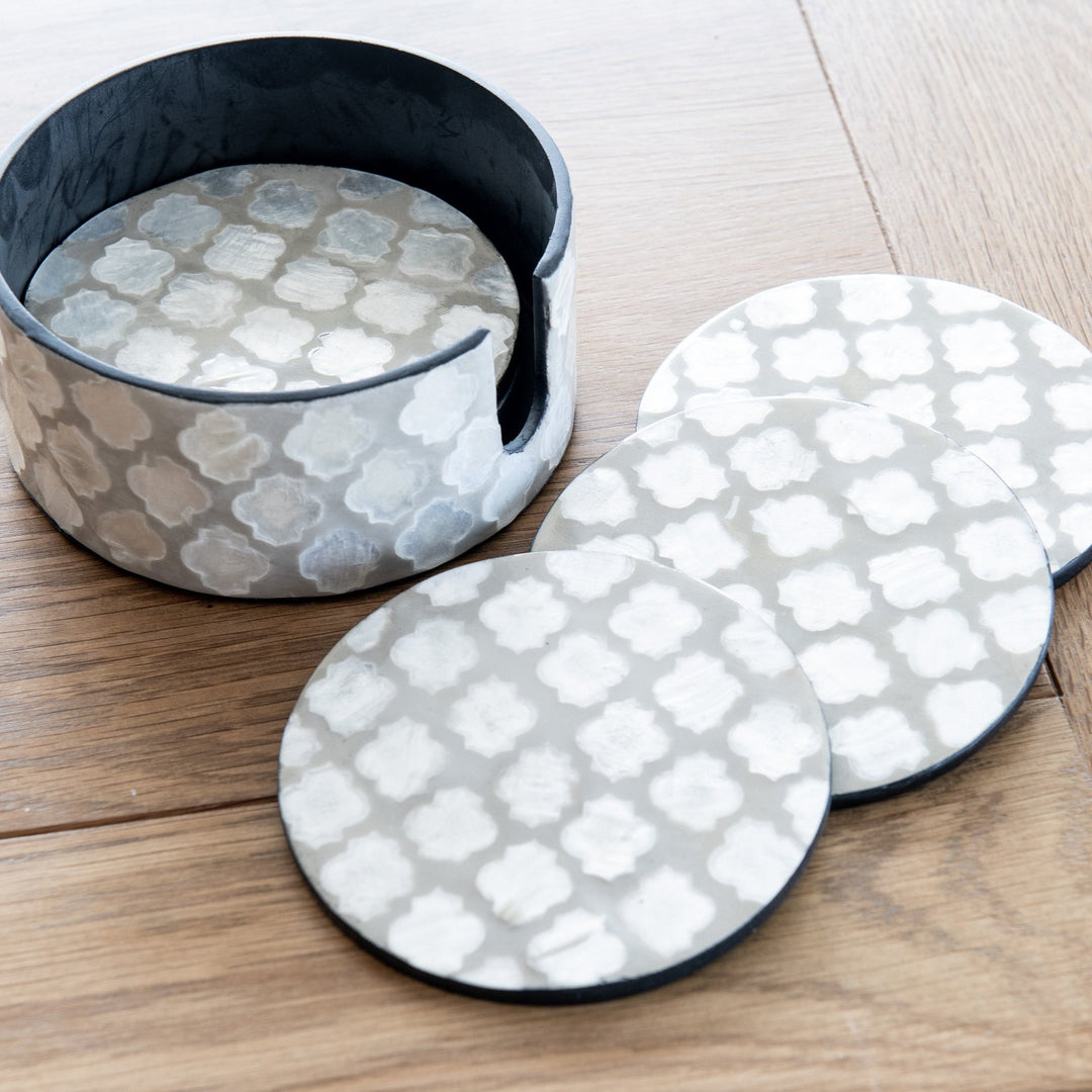 Quatrefoil Mother Of Pearl Coasters - Neutral/grey