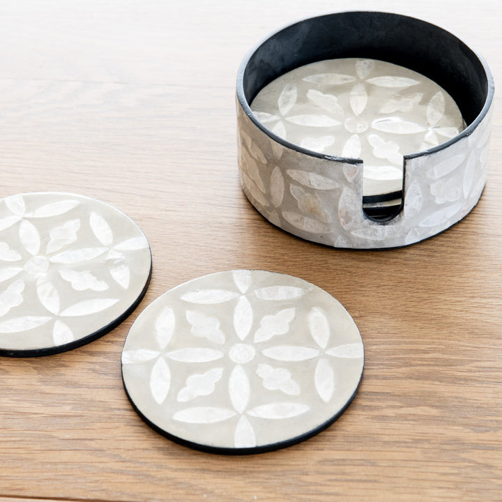 Floral Mother Of Pearl Coasters - Neutral/grey