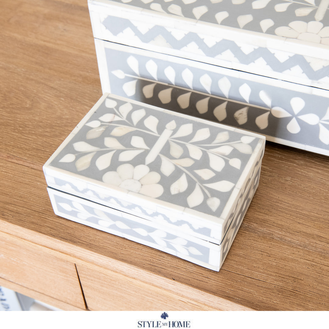 Secret Garden Inlay Trinket Box- Grey