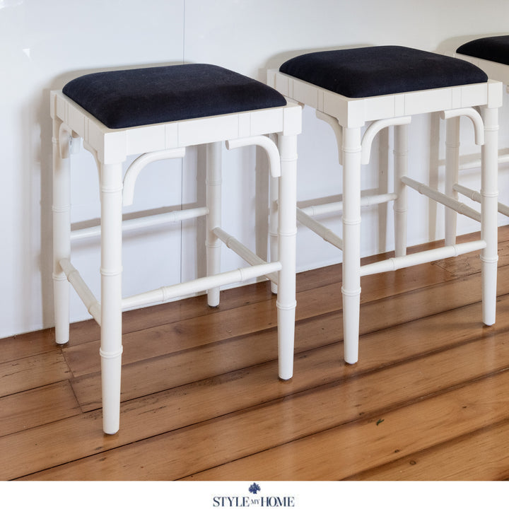 Traditional Chippendale Backless Stool With Padded Linen Seat