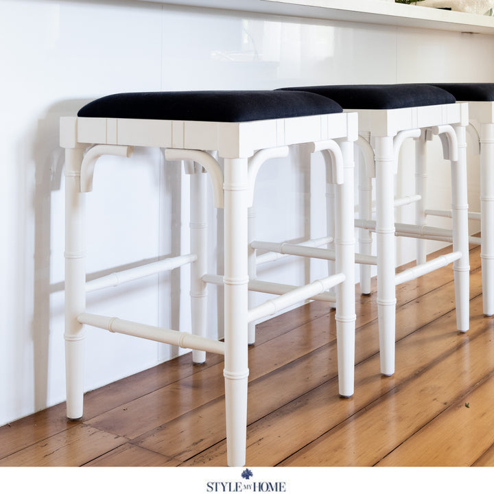 Traditional Chippendale Backless Stool With Padded Linen Seat