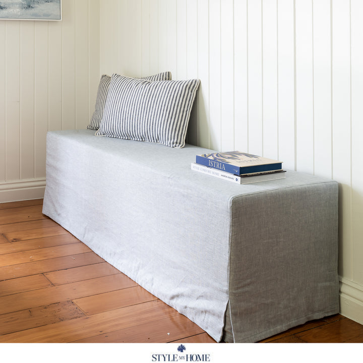 Coastal hamptons bench seat linen slipcover