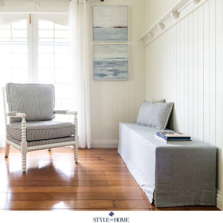 Coastal hamptons bench seat linen slipcover