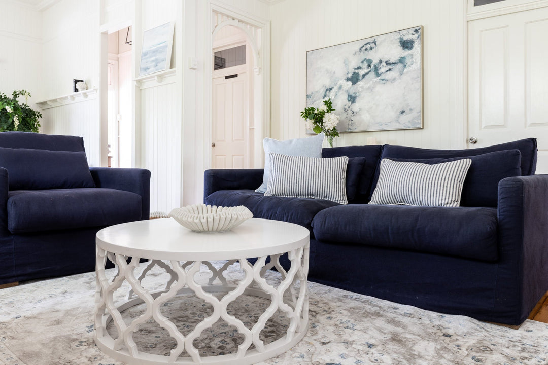 Coastal Hamptons slipcover lounge linen