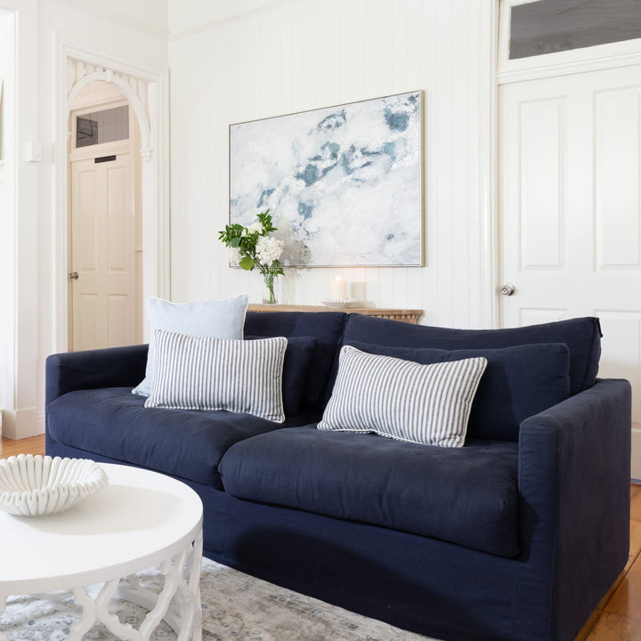 Coastal Hamptons linen slipcover sofa modern