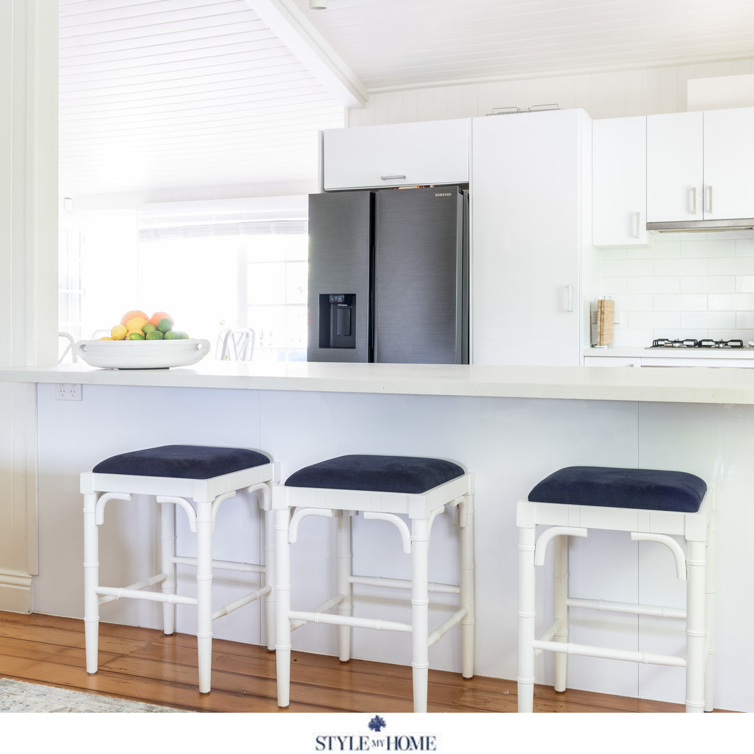 Traditional Chippendale Backless Stool With Padded Linen Seat