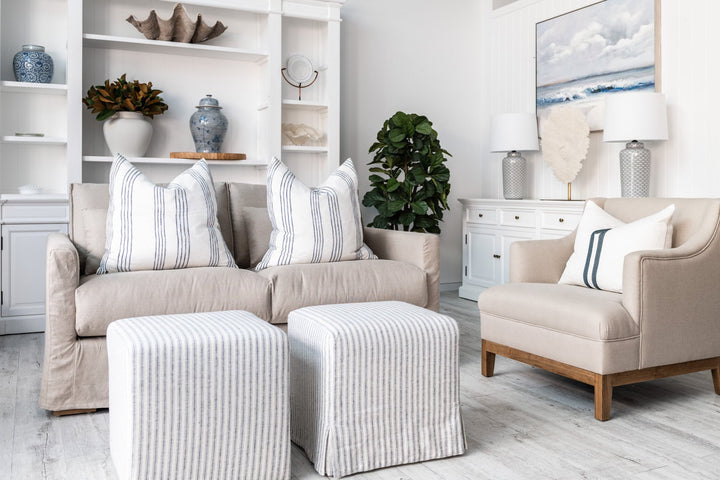 Coastal Hamptons linen slipcover sofa modern