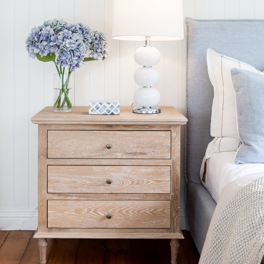 Three drawer oak hamptons bedside