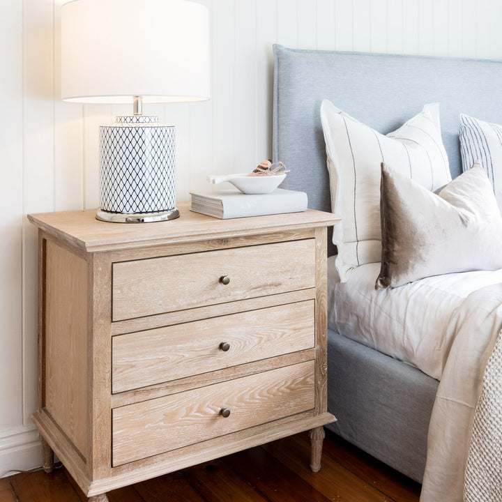 Three drawer oak hamptons bedside