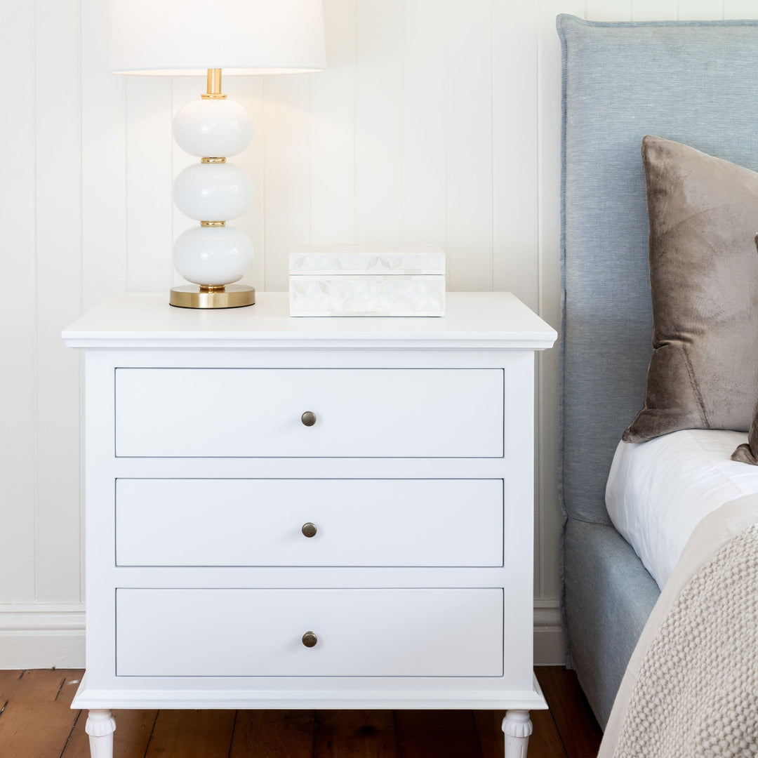 Three drawer oak hamptons bedside