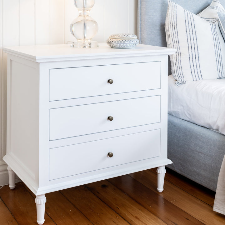 Three drawer oak hamptons bedside