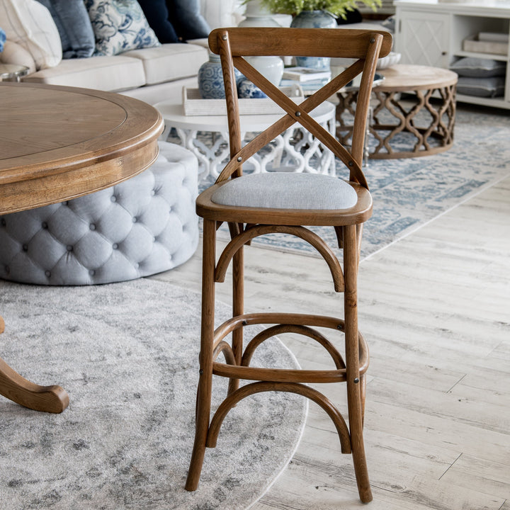 Carter Cross-back Kitchen Stool With Linen Seat