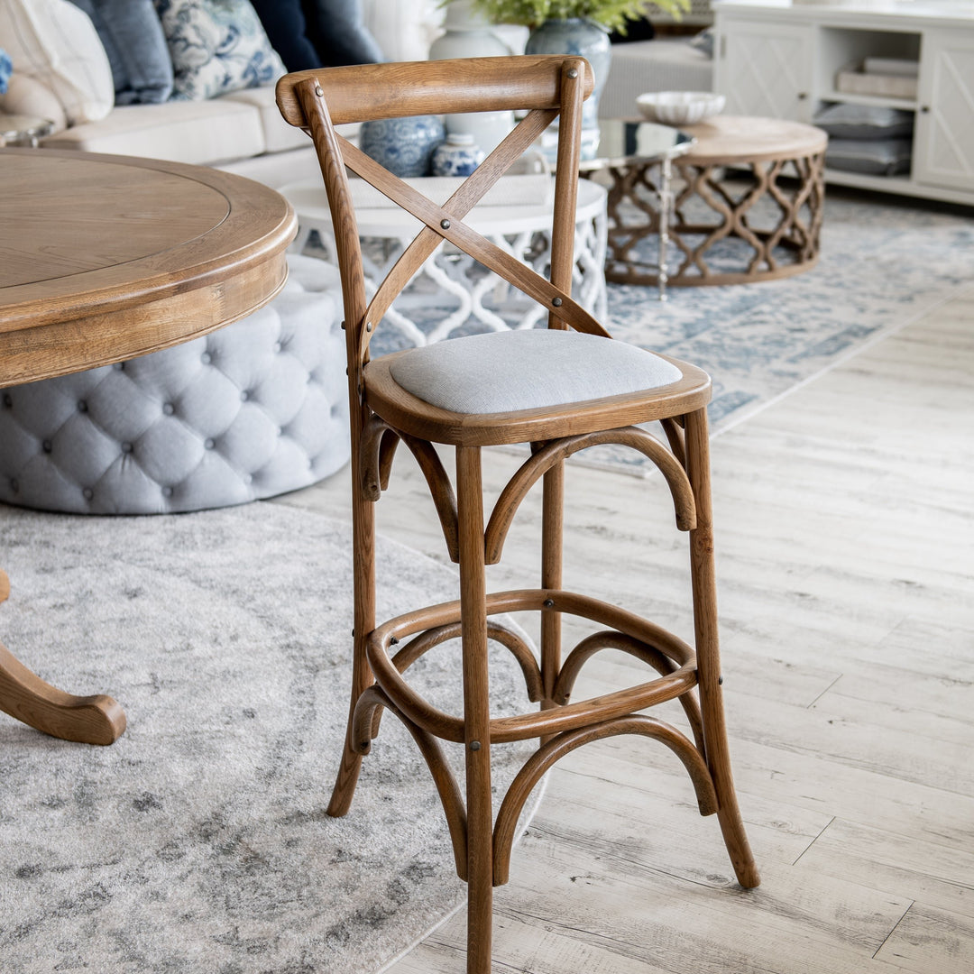 Carter Cross-back Kitchen Stool With Linen Seat