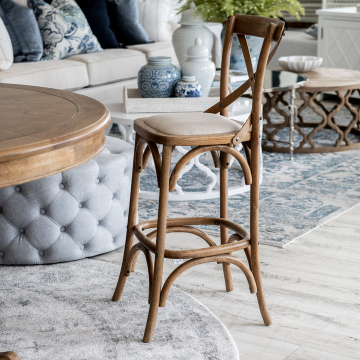 Carter Cross-back Kitchen Stool With Linen Seat