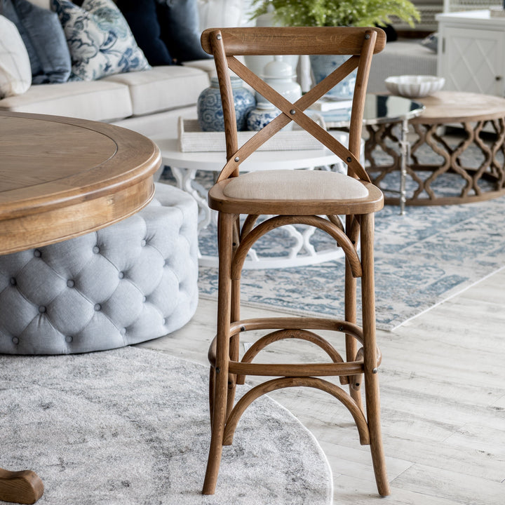 Carter Cross-back Kitchen Stool With Linen Seat