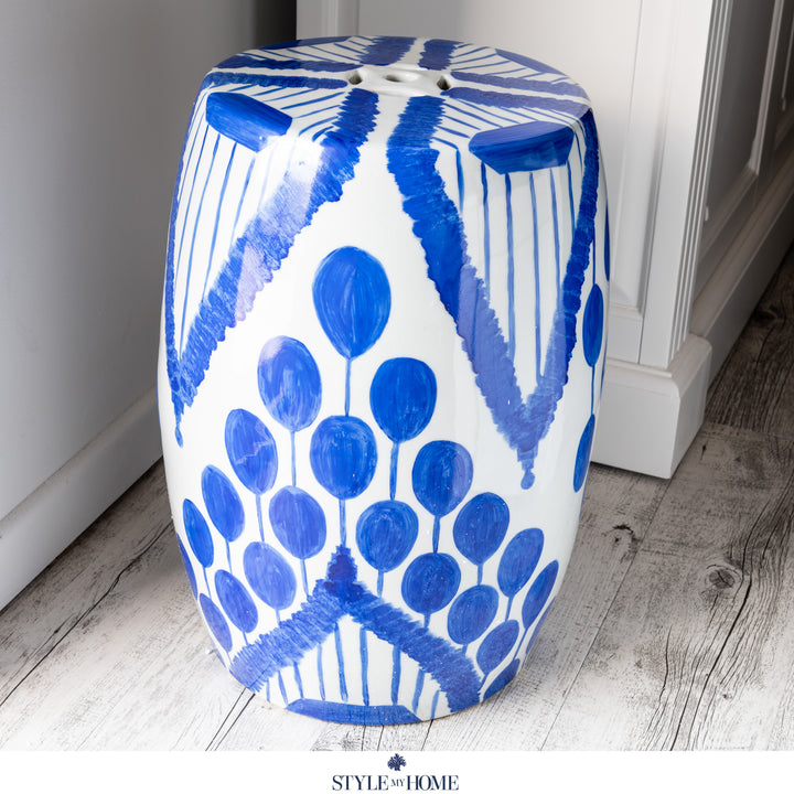 Contempo Ikat Hand-painted Ceramic Stool