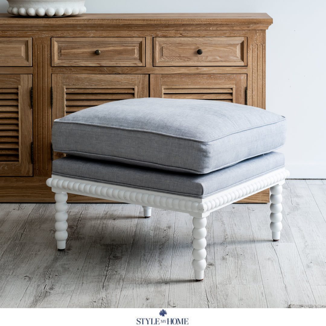 Bobbin Linen And Oak Ottoman