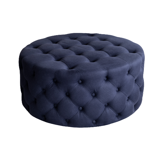 Elsa Tufted Linen Round Upholstered Ottoman