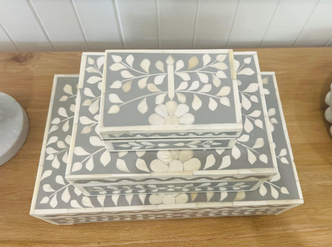 Secret Garden Inlay Trinket Box- Grey