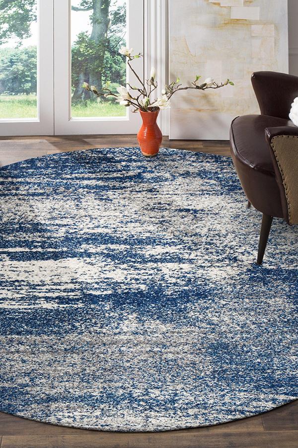 Casandra Dunescape Modern Blue Grey Round Rug