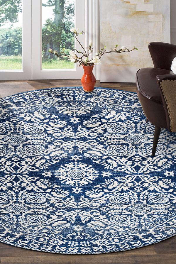 Gwyneth Stunning Transitional Navy Round Rug