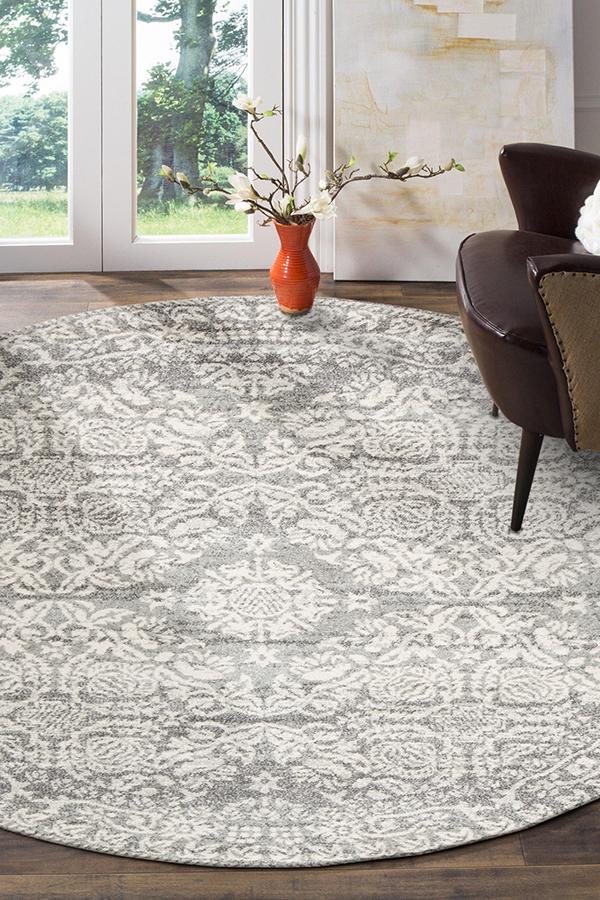 Gwyneth Stunning Transitional Silver Round Rug