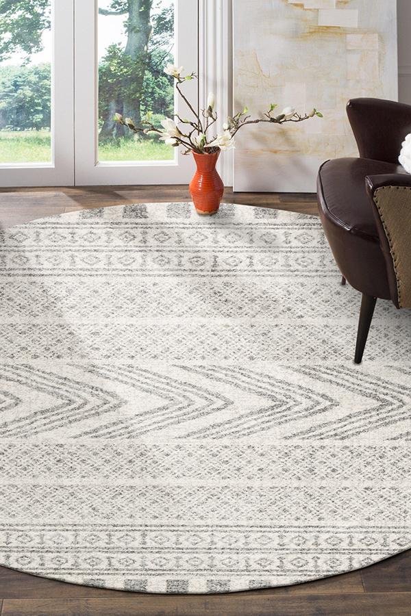 Adani Modern Tribal Design Grey Round Rug