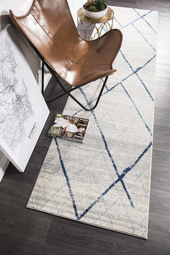 Oasis Noah White Blue Contemporary Runner Rug