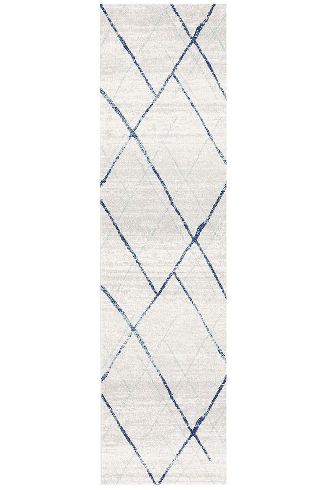 Oasis Noah White Blue Contemporary Runner Rug