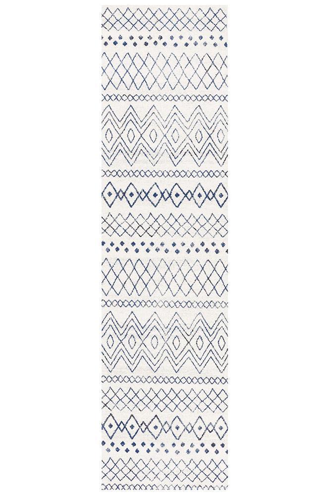 Oasis Nadia White Blue Rustic Tribal Rug