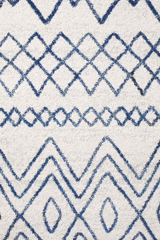 Oasis Nadia White Blue Rustic Tribal Rug