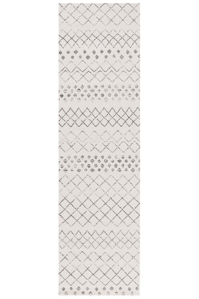 Oasis Selma White Grey Tribal Runner Rug