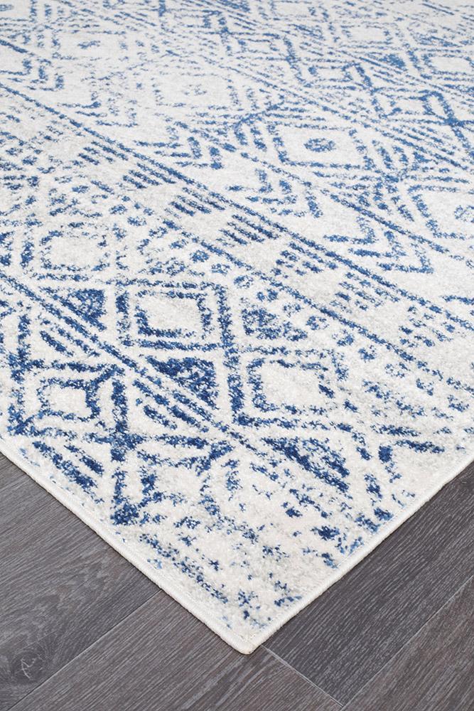 Oasis Ismail White Blue Rustic Runner Rug